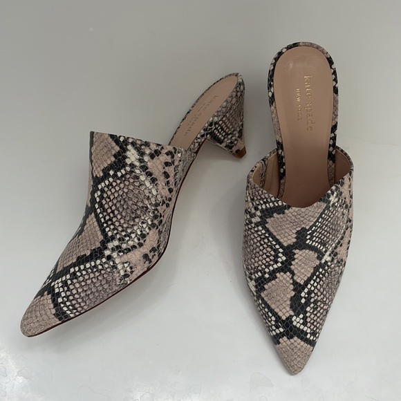 Kate Spade | Ryan Snake Print Mules Women’s Heel 2.2” Pale Vellum Size 7.5 NWB - Picture 2 of 7